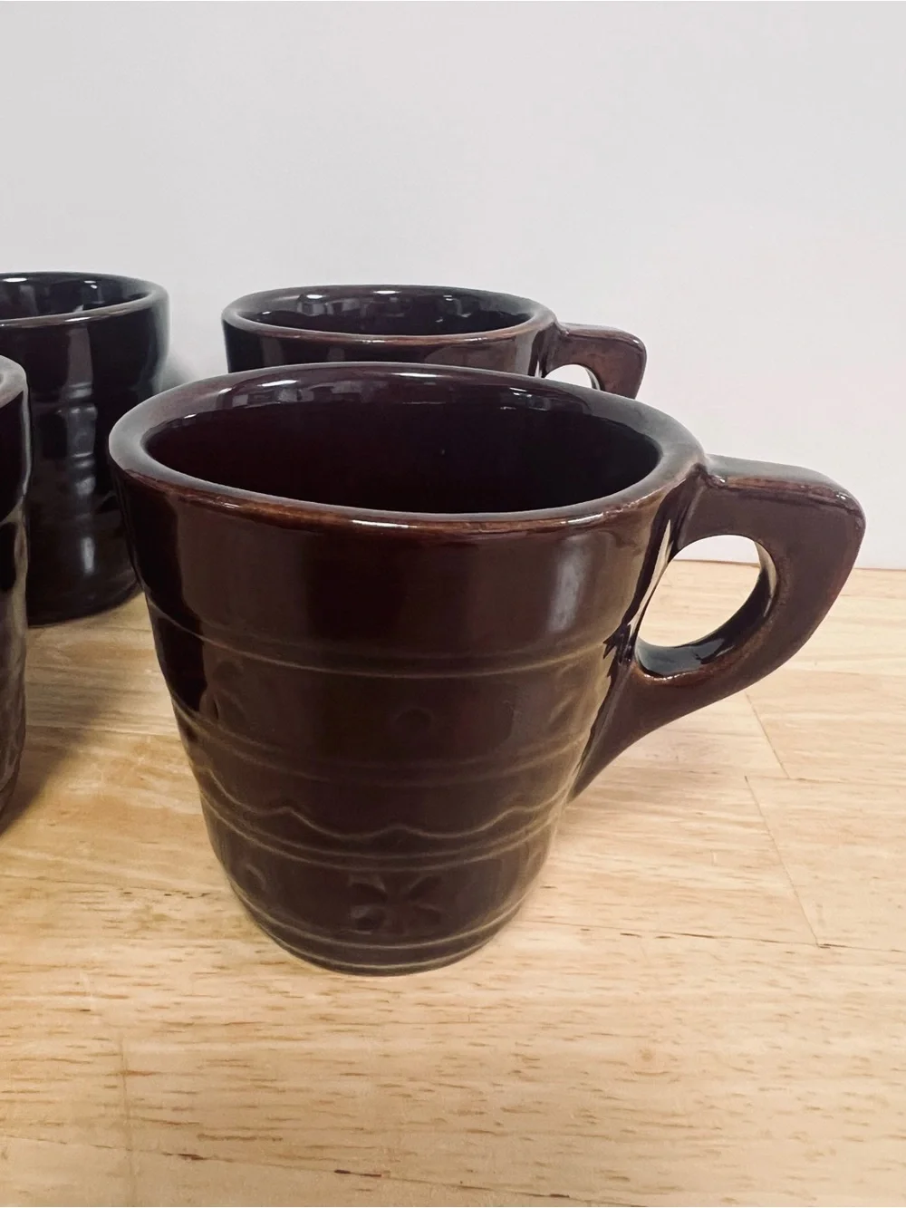 MARCREST Daisy and Dot Brown Stoneware Coffee Mugs Set of 4 MCM VTG